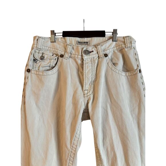 Mek Denim Men's Beige Jeans New York Bootcut Size 33 x 32 100% Cotton - Picture 3 of 8